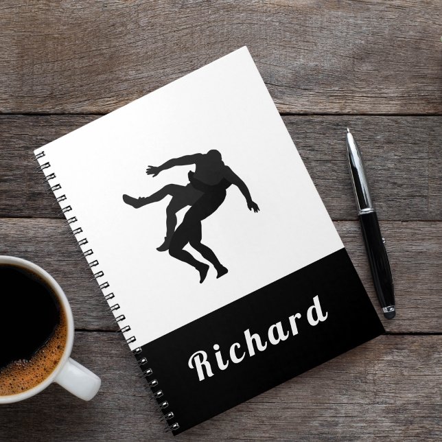 Svartvit brottning Tema Design Wrestler Namn Anteckningsbok (Skapare uppladdad)