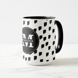 Svartvit brushstroke Monogram Mugg