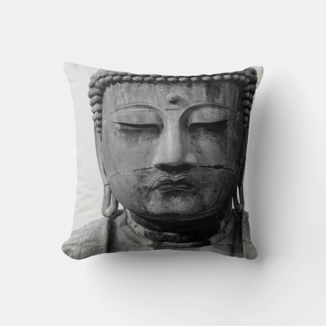 Svartvit buddha med Grått-backning Kudde (Framsida)