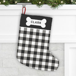 Svartvit buffalo-Hund Bone Monogram Liten Julstrumpa