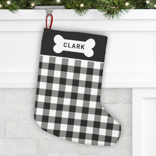 Svartvit buffalo-Hund Bone Monogram Liten Julstrumpa