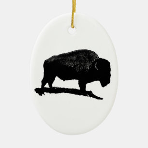 Svartvit buffalo julgransprydnad keramik