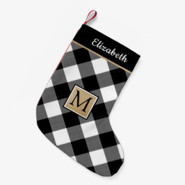 Svartvit buffalo-kontroll Play Monogram Liten Julstrumpa