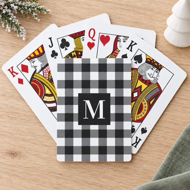 Svartvit Buffalo Play Anpassningsbar Monogram Casinokort (Skapare uppladdad)