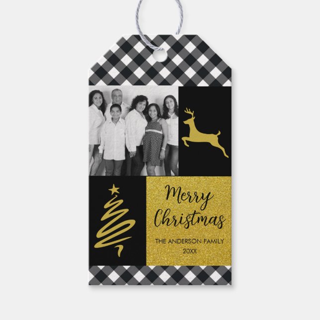 Svartvit Buffalo Play Guld Helgdag Photo Presentetikett (Framsidan)