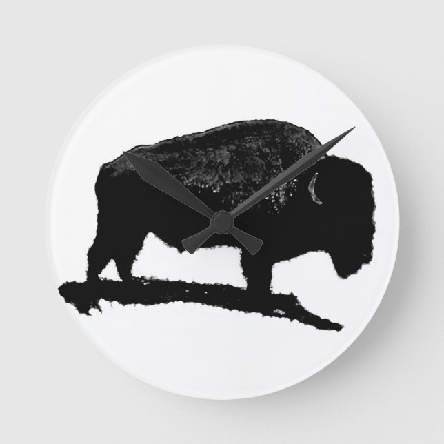 Svartvit buffalo rund klocka (Framsida)