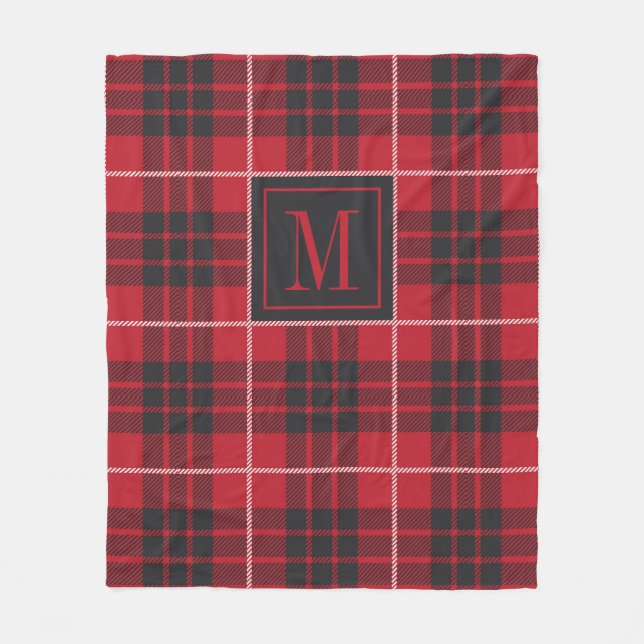 Svartvit buffel plaid mönster monogram fleecefilt (Framsidan)