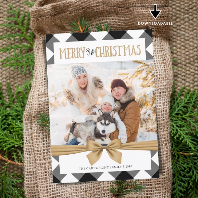 Svartvit buffelkontroll God jul Julkort (Skapare uppladdad)