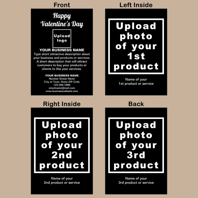 Svartvit Business Valentine-Helgdag-kort Helgkort (Black folded holiday card for Valentine with your business brand and products or services.)