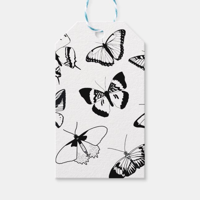Svartvit Butterflies-Anpassningsbar Presentetikett (Framsidan)