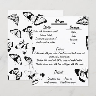 Svartvit Butterflies Bröllop-meny