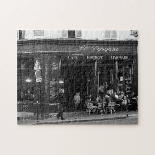 Svartvit Cafe i Montmartre, Paris Pussel