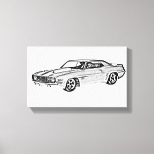 Svartvit Camaro Z28 illustration 1969 Canvastryck