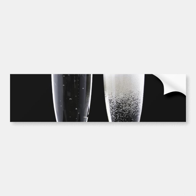 Svartvit champagne Flaska Flute Glass Festive Bildekal (Framsidan)