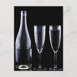 Svartvit champagne Flaska Flute Glass Festive Vykort