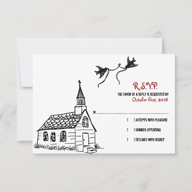 Svartvit chapel-Bröllop OSA Kort (Framsida)