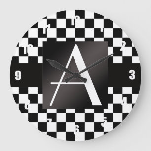 Svartvit checkers för Monogram Stor Klocka