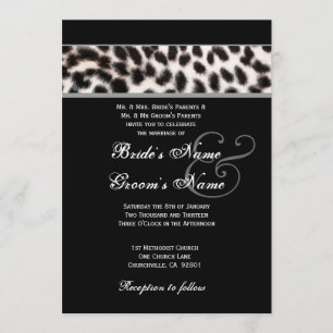 Svartvit Cheetah som gifta sig metalliskt papper Inbjudningar