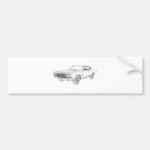Svartvit Chevrolet Chevelle teckning 1970 Bildekal