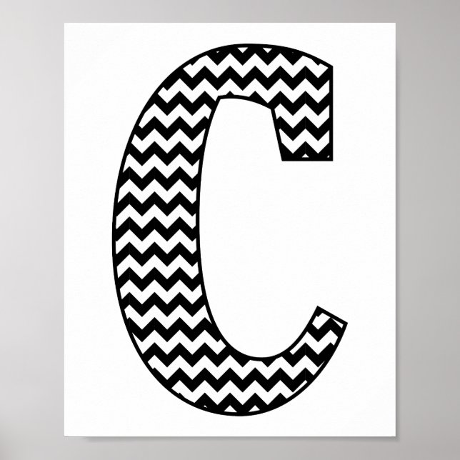 Svartvit Chevron Brev C Monogram Poster (Framsidan)
