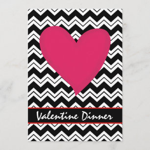 Svartvit Chevron Heart Valentine-inbjudan Inbjudningar
