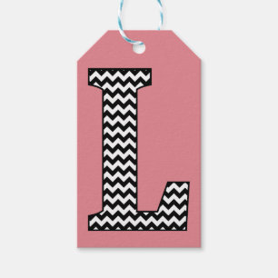 Svartvit Chevron L Monogram Gift-Märkre Presentetikett