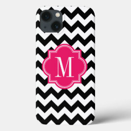 Svartvit Chevron med Shock rosa Monogram