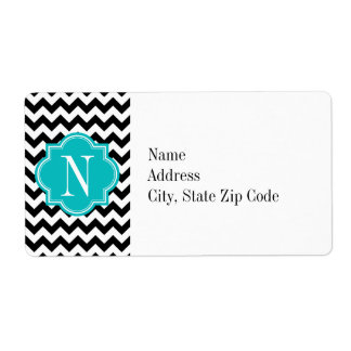 Svartvit Chevron med Teal Monogram Fraktsedel