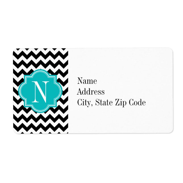 Svartvit Chevron med Teal Monogram Fraktsedel (Framsidan)