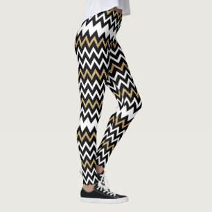 Svartvit Chevron Mönster Guld accent Leggings