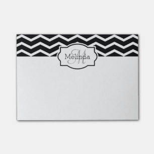 Svartvit Chevron Namn Monogrammed Post-it Block