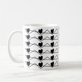 Svartvit Chevron Rand Hearts Geometric Kaffemugg