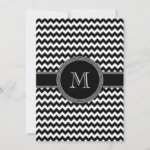 Svartvit Chevron ZigZag Mönster Monogram Inbjudningar