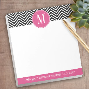 Svartvit Chevrons Anpassningsbar Rosa Monogram Anteckningsblock