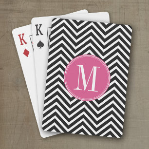 Svartvit Chevrons Anpassningsbar Rosa Monogram Spel Kort