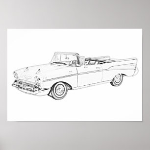 Svartvit Chevy Bel Air cabriolet 1957 Poster