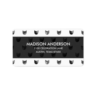 Svartvit Chic Cute Cat Mönster Adressetikett