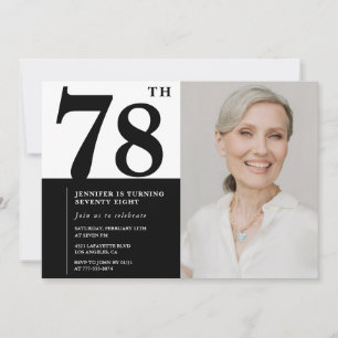 Svartvit Chic Fotografi 78-årsdag Inbjudningar
