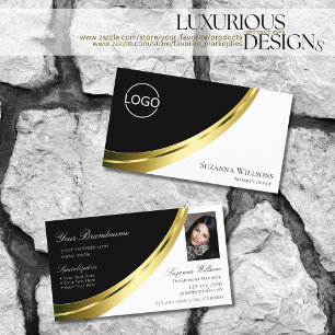 Svartvit Chic Guld Decor med Logotyp och foto Visitkort
