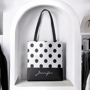 Svartvit Chic Polka dots med Monogram Tygkasse