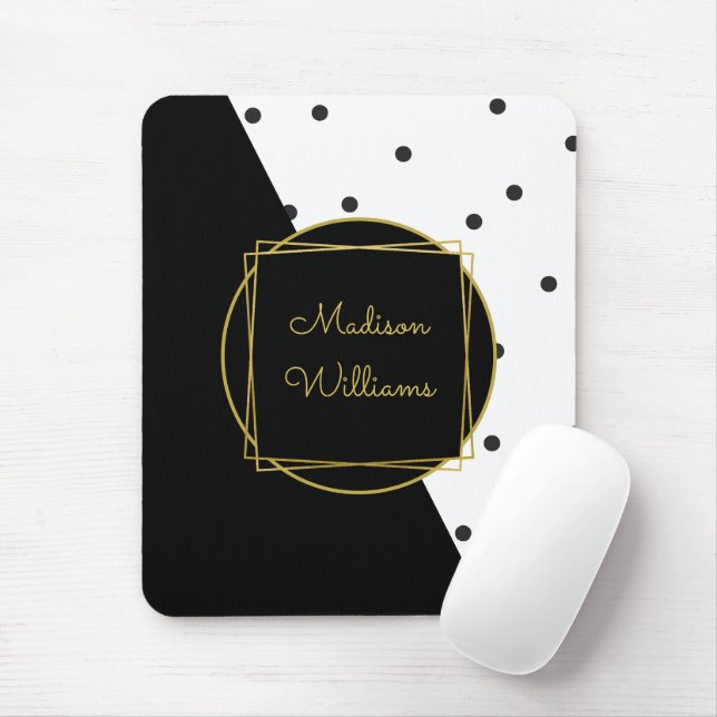 Svartvit Chic Polka dots med Namn Musmatta (Med mus)