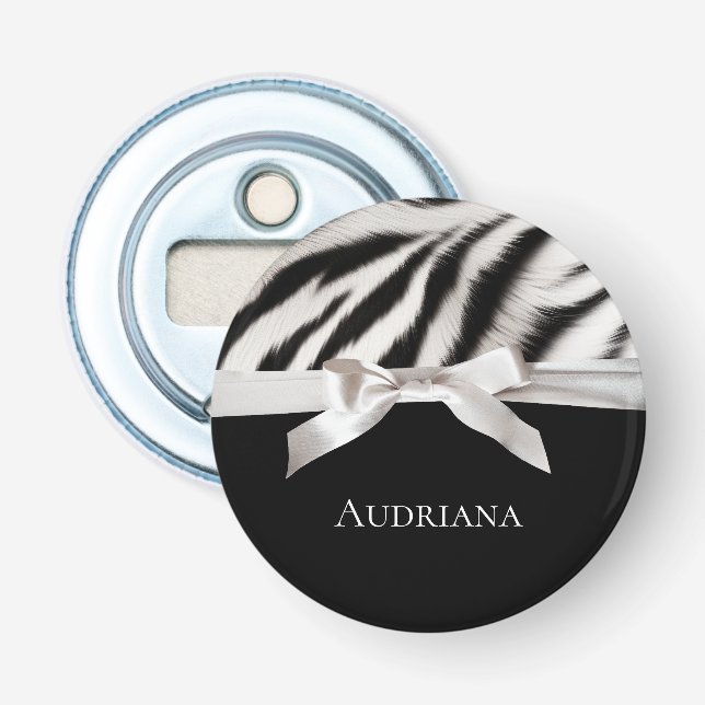 Svartvit Chic Zebra tryck Bow Flasköppnare (Framsidan)