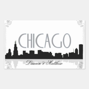 Svartvit Chicago horisont Rektangulärt Klistermärke