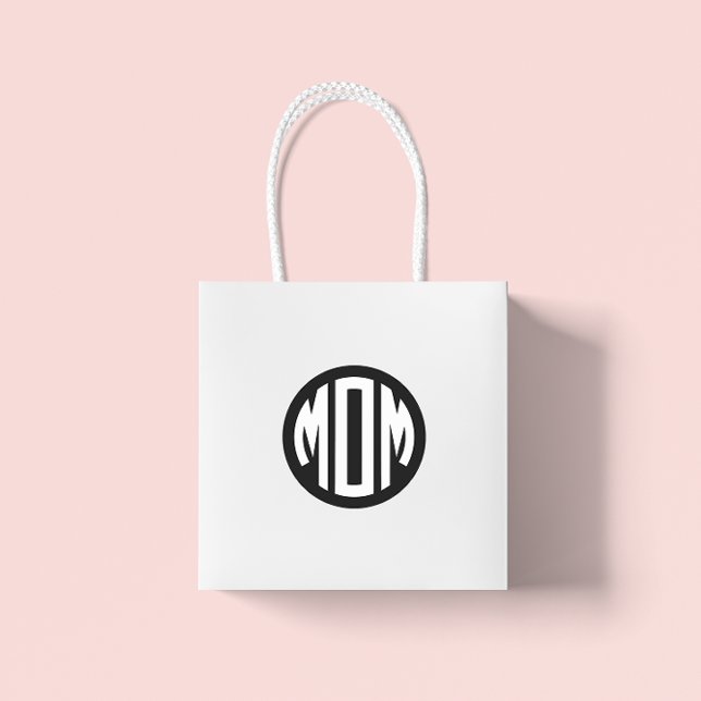 Svartvit cirkel, Monogram MAMMA Runt Klistermärke (MOM Monogram Sticker)