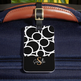 Svartvit cirkel Mönster med Monogram Bagagebricka