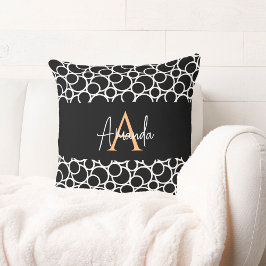 Svartvit cirkel Mönster med Monogram Kudde