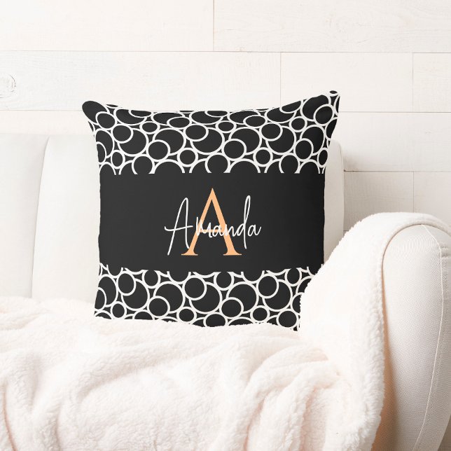 Svartvit cirkel Mönster med Monogram Kudde (Skapare uppladdad)