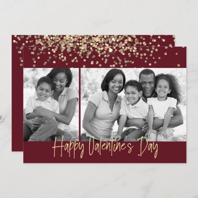 Svartvit dagen guld Glitter Alla hjärtans dag i Julkort (Fram/baksida)