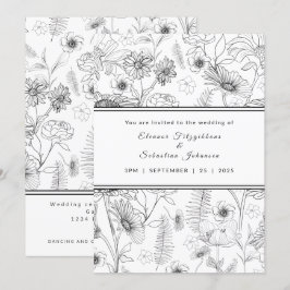 Svartvit daisy blomma ro mönster bröllop inbjudningar