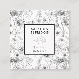 Svartvit daisy blommigt ro botaniska fyrkantigt visitkort